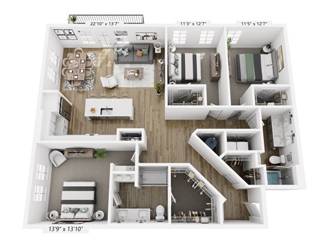Floor plan for 3 beds, 2 baths, 1628 sqft